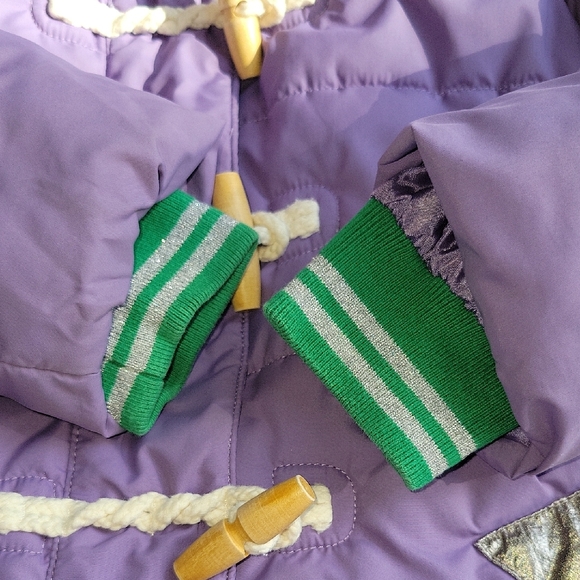 Boden Girls Longline Padded Jacket In Purple with Removable Faux Fur Trim Hood - Picture 4 of 11